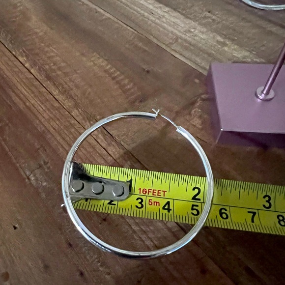 Silver Hoop Earrings 2” - Picture 3 of 3